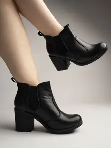 Shoetopia Black Block Heeled Boots