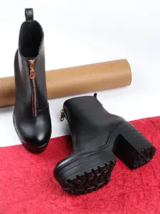 Shoetopia Black Block Heeled Boots
