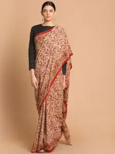 Indethnic Red & Beige Kalamkari Pure Cotton Block Print Saree