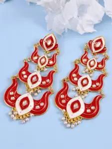 Crunchy Fashion Red & Gold-Plated Contemporary Drop Earrings