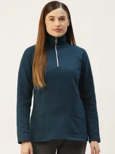 BRINNS Women Teal Solid Sweatshirt