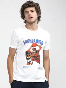 HIGHLANDER Men White Brand Logo Printed Slim Fit T-shirt