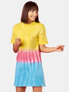 The Souled Store Yellow & Pink Tie and Dye T-shirt Oversized  Dress