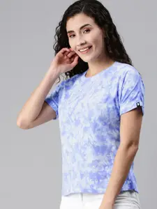 The Souled Store Women Blue & White Tie and Dye Dyed Extended Sleeves T-shirt