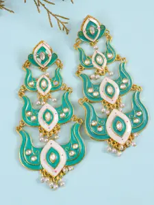 Crunchy Fashion Gold-Plated & Green Meenakari Layered Classic Drop Earrings
