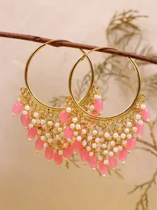 Crunchy Fashion Gold-Plated & Pink Classic Hoop Earrings