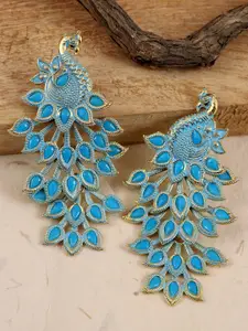 Crunchy Fashion Blue Oxidised Peacock Earrings