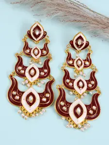 Crunchy Fashion Gold Plated Maroon Meenakari Earrings