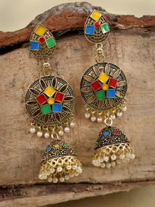 Crunchy Fashion Multicoloured Classic Jhumkas Earrings
