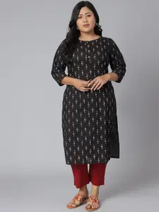XL LOVE by Janasya Women Plus Size Black Printed Kurta
