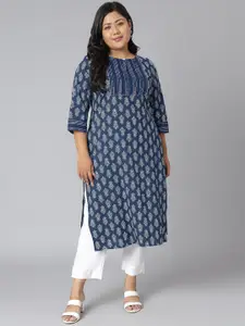 XL LOVE by Janasya Women Plus Size Blue Printed Kurta