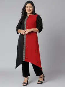 XL LOVE by Janasya Women Plus Size Black & Red Colour Blocked Crepe Kurta