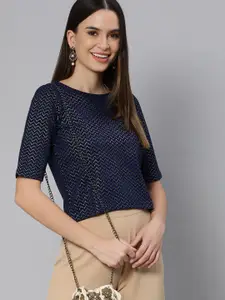 Global Desi Navy Blue & Beige Geometric Print Top