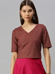Global Desi Women Maroon & White Printed Crop Top