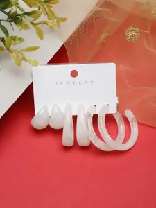 Celena Cole White Set of 3  Contemporary Half Hoop Earrings