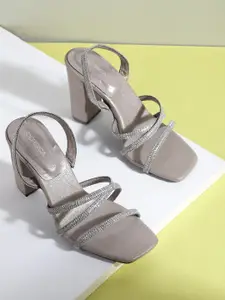 CORSICA Grey Shimmer Criss-Cross Block Heels