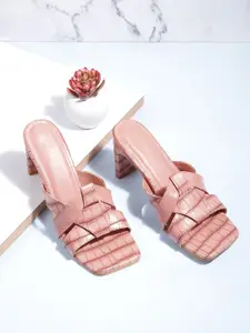 CORSICA Dusty Pink Croc Textured Block Heels