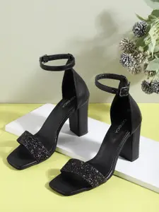 CORSICA Black Embellished Party Block Heels