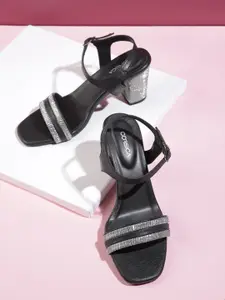 CORSICA Black & Silver-Toned Shimmer Detail Block Sandals