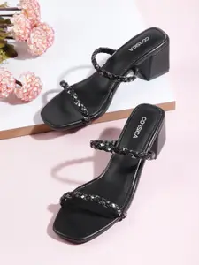 CORSICA Black Braided Design Block Heel Sandals