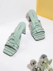 CORSICA Mint Green Croc Textured Block Heels