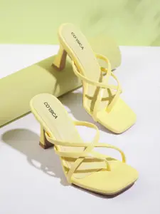 CORSICA Yellow Solid Strappy Block Heels