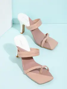 CORSICA Nude-Coloured Solid Strappy One Toe Block Heels