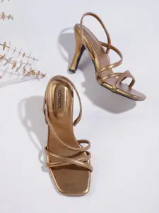 CORSICA Gold-Toned SSolid Strappy tiletto Sandals