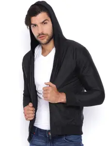 Campus Sutra Black Hooded Bomber Jacket