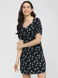Tokyo Talkies Black Floral Crepe A-Line Dress