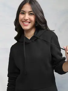 Tokyo Talkies Women Black Hooded Sweatshirt