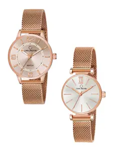 CARLINGTON Women Set Of 2 Multicoloured Dial & Stainless Steel Bracelet Straps Analogue Watch CT2002 RoseGold-CT2016 RoseWhite