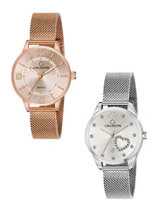 CARLINGTON Women Set of 2 Alloy Dial & Stainless Steel Straps Analogue Watches CT2002