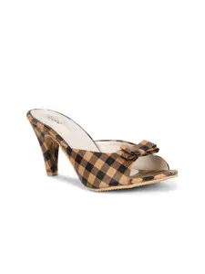 Misto Brown Printed PU Block Peep Toes with Bows