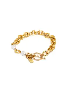 URBANIC Gold-Toned & Off White Beaded Link Bracelet