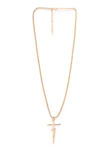 URBANIC Gold-Toned Solid Linked Chain Necklace with Cross Shaped Pendant