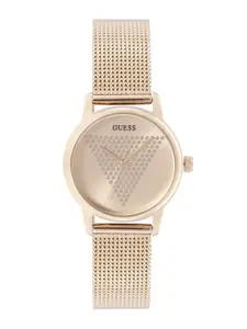 GUESS Women Gold-Toned Dial & Bracelet Style Straps Textured Analogue Watch GW0106L2