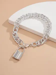 URBANIC Women Silver-Toned Link Bracelet with Lock Detail