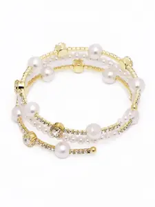 URBANIC Women Gold-Toned & White Pearls Bangle-Style Bracelet