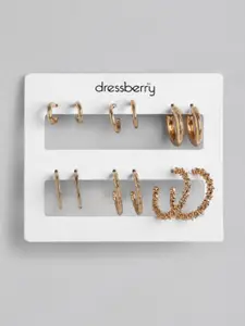 DressBerry Set of 6 Gold-Toned Crescent Shaped Half Hoop Earrings