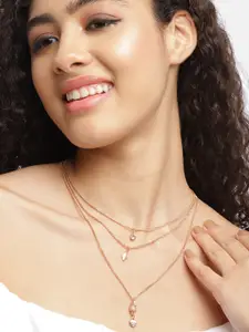 DressBerry Rose Gold-Toned Stone Studded Layered Necklace