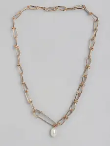 DressBerry Gold-Toned & Off White Beaded Linked Necklace