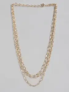 DressBerry Gold-Toned Solid Triple Layered Linked Necklace