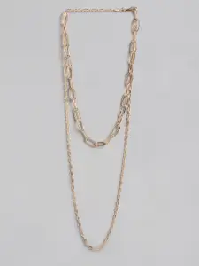 DressBerry Gold-Toned Solid Handcrafted Layered Linked Necklace