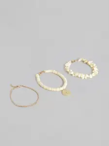 DressBerry Women Set of 3 Off White & Gold-Toned Bracelet