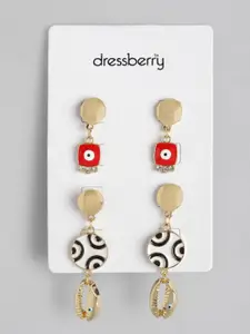 DressBerry Set of 2 Gold-Toned Enamelled Drop Earrings