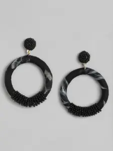 DressBerry Black & Grey Beaded Circular Drop Earrings