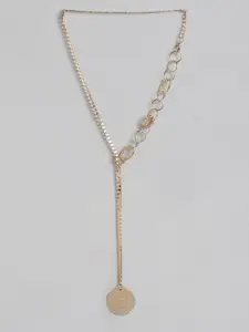 DressBerry Rose Gold-Toned Textured Lariat Necklace