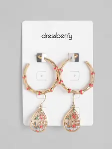 DressBerry Set of 2 Rose Gold-Toned  & Pink Enameled Earrings