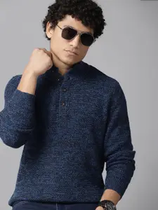 The Roadster Lifestyle Co. Men Navy Blue & Black Solid Pure Cotton Pullover